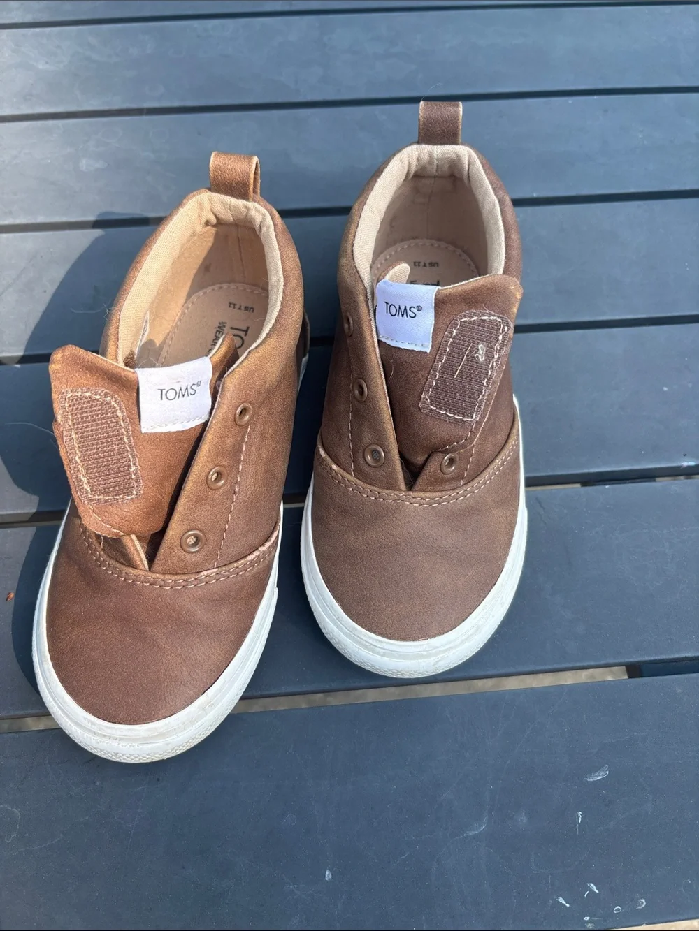 TOMS Kids Brown Canvas Slip-On Sneakers with White Trim